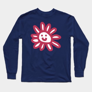 Viva Magenta Daisy Flower Smiley Face Graphic Long Sleeve T-Shirt